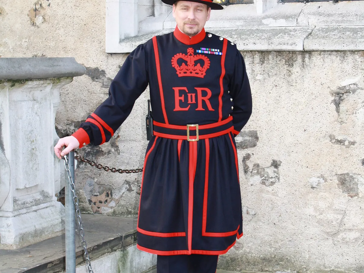 A Yeoman Warder in ceremonial dress at the Tower of London